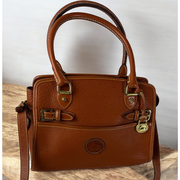 Dooney & Bourke Handbags - Dooney & Bourke All Weather Leather Brown Buckle Crossbody Satchel Handbag Purse